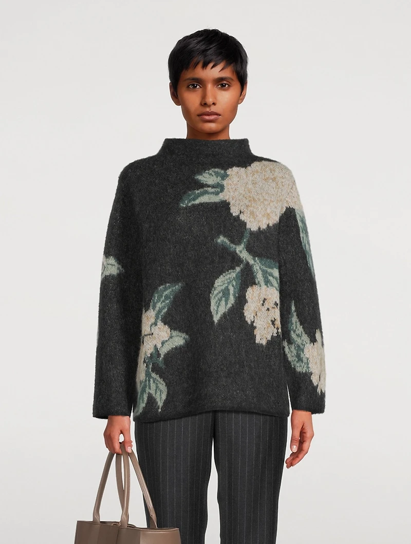 Brushed Floral Mockneck Sweater