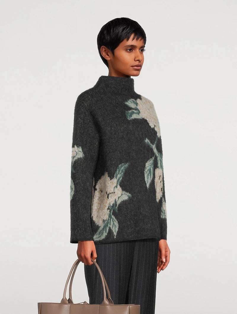 Brushed Floral Mockneck Sweater