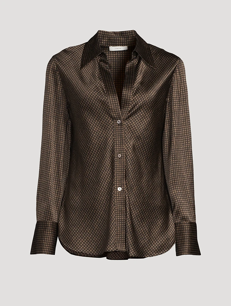 Bias Silk Shirt Houndstooth Print