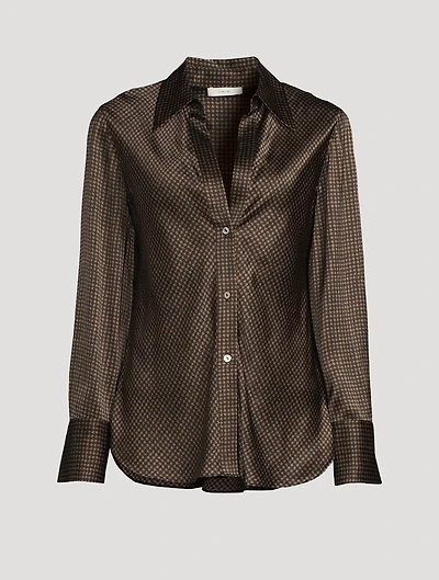 Bias Silk Shirt Houndstooth Print