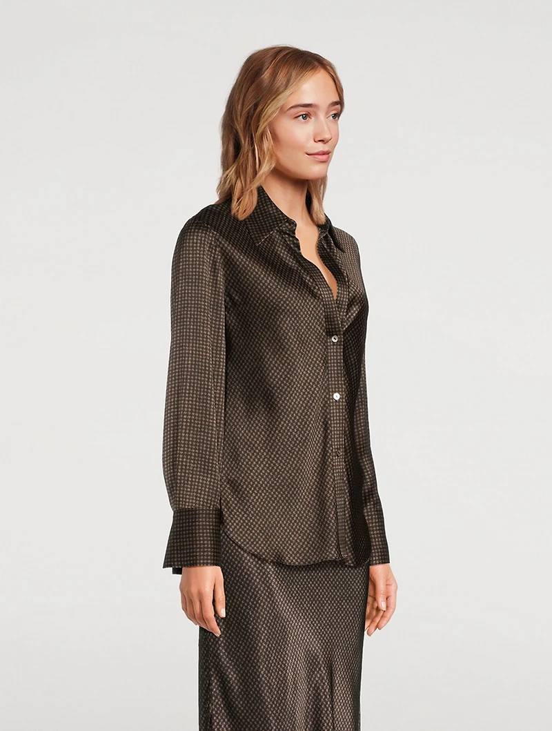 Bias Silk Shirt Houndstooth Print