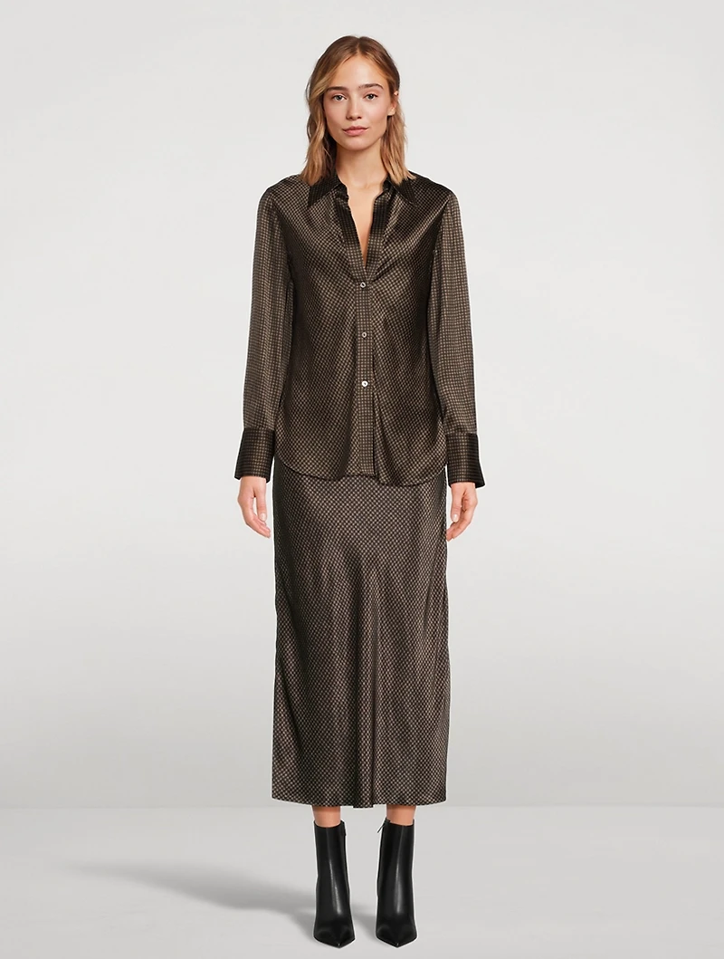 Bias Silk Shirt Houndstooth Print