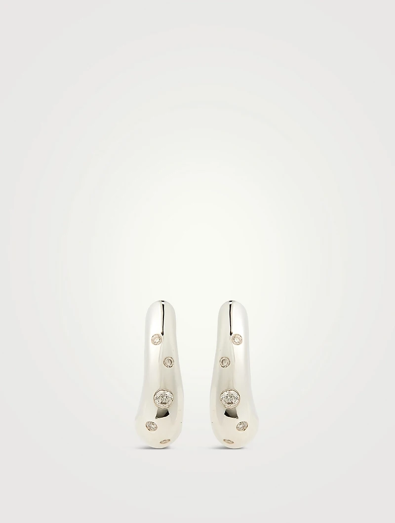 Small Surf Pavé J Hoop Earrings With Diamonds