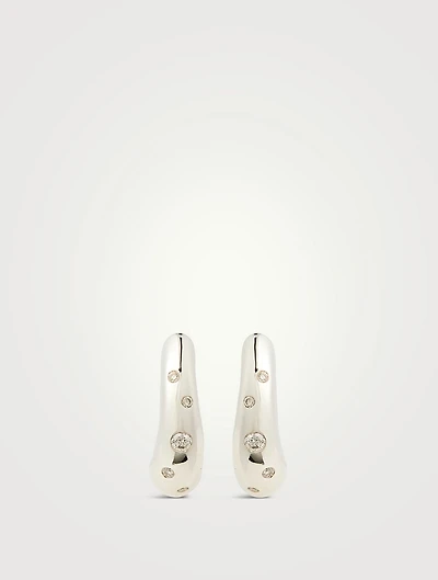 Small Surf Pavé J Hoop Earrings With Diamonds
