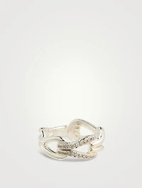 Surf Link Ring With Pavé Diamonds