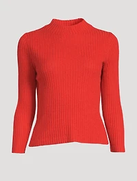 Cashmere-Silk Ribbed Mockneck Top