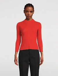 Cashmere-Silk Ribbed Mockneck Top