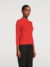 Cashmere-Silk Ribbed Mockneck Top