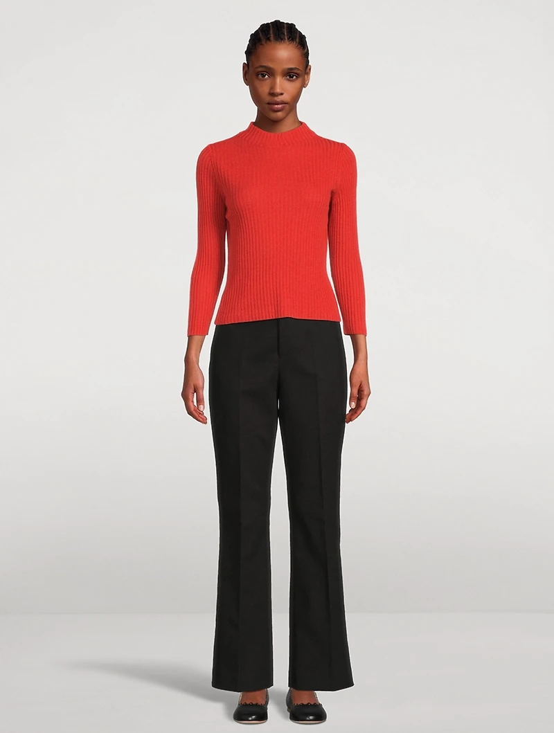 Cashmere-Silk Ribbed Mockneck Top