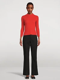 Cashmere-Silk Ribbed Mockneck Top