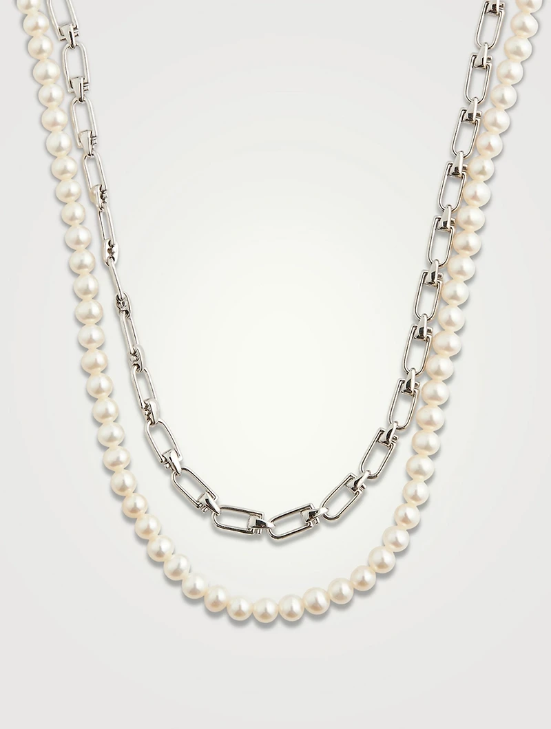 Double Reine Silver And Pearl Necklace