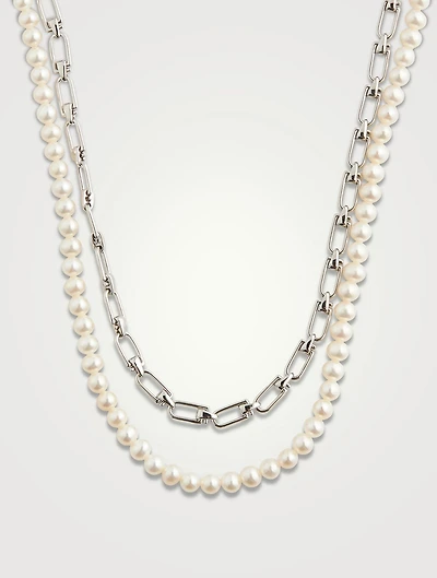 Double Reine Silver And Pearl Necklace