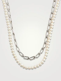 Double Reine Silver And Pearl Necklace