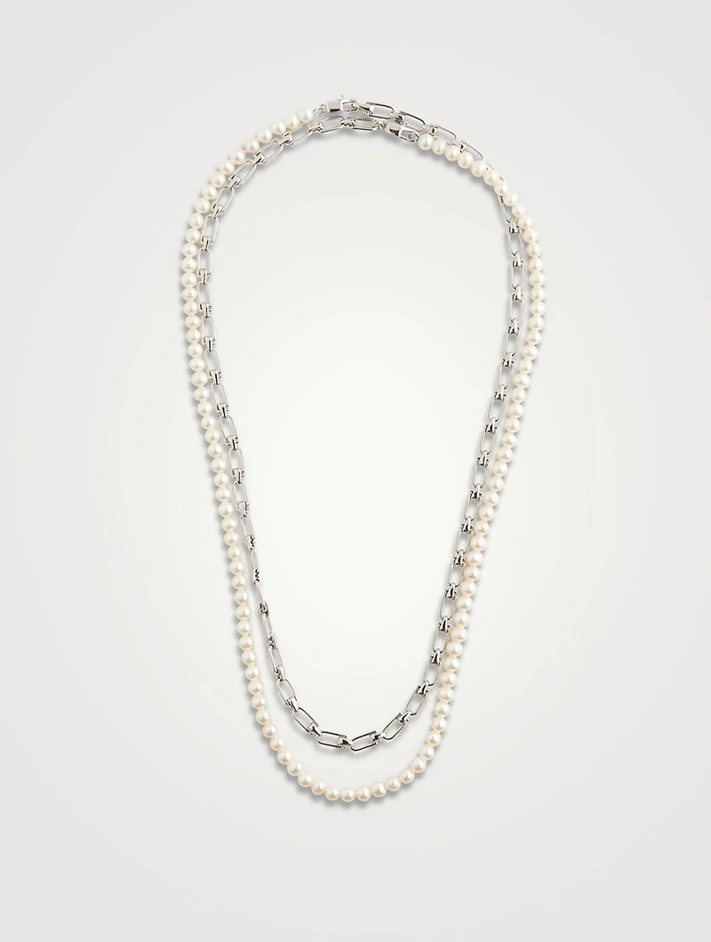 Double Reine Silver And Pearl Necklace