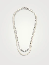 Double Reine Silver And Pearl Necklace