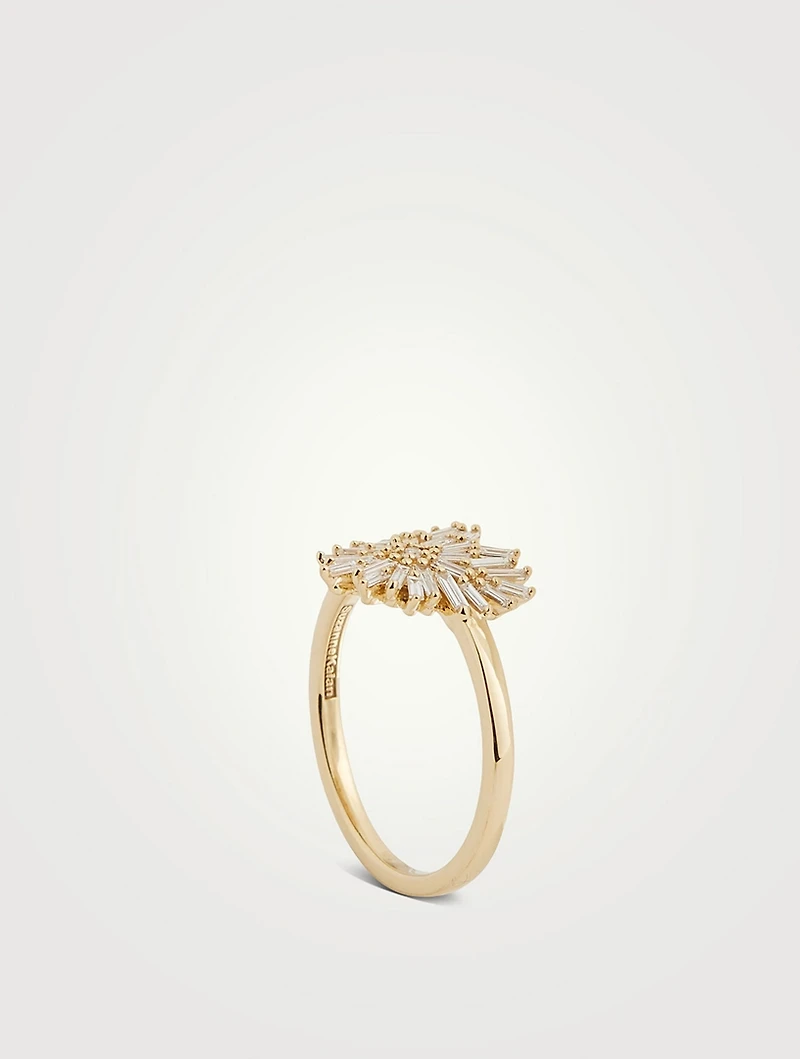 Small Fireworks 18K Gold Heart Ring With Diamonds
