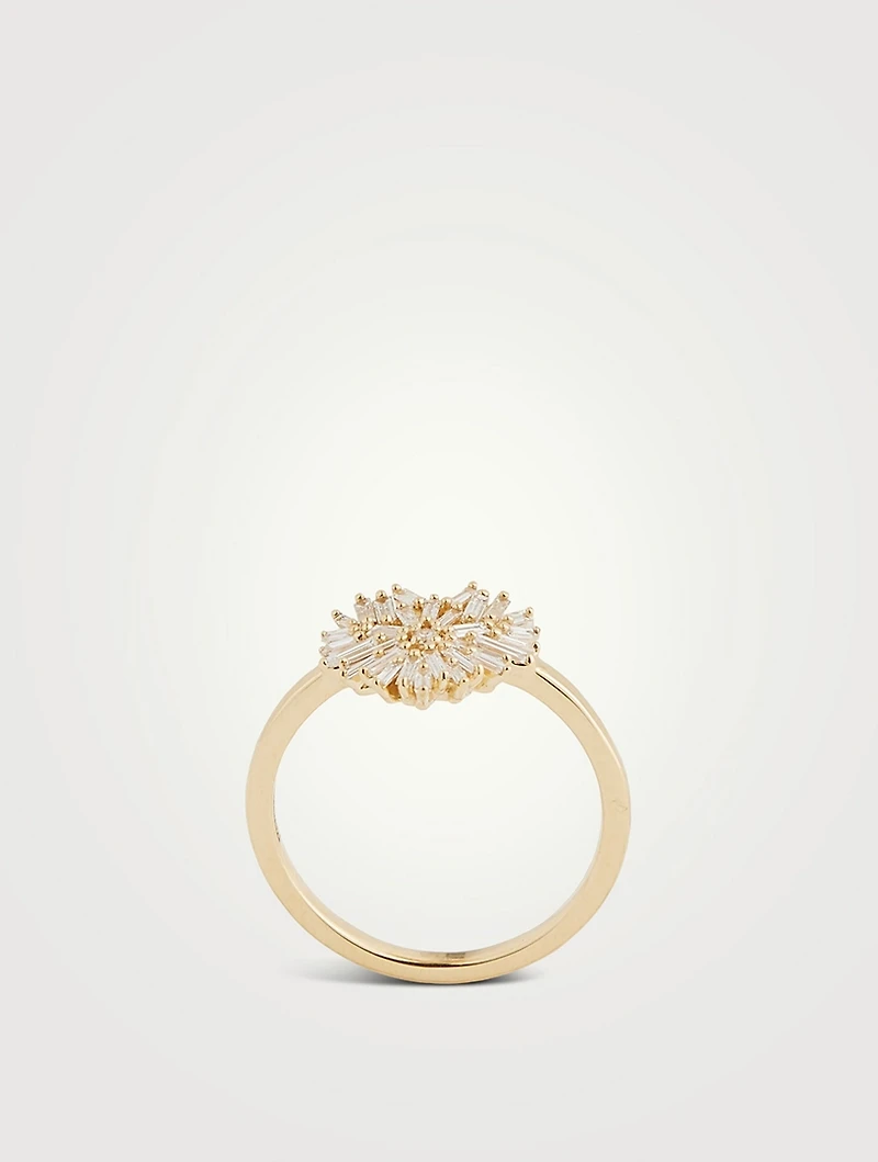 Small Fireworks 18K Gold Heart Ring With Diamonds