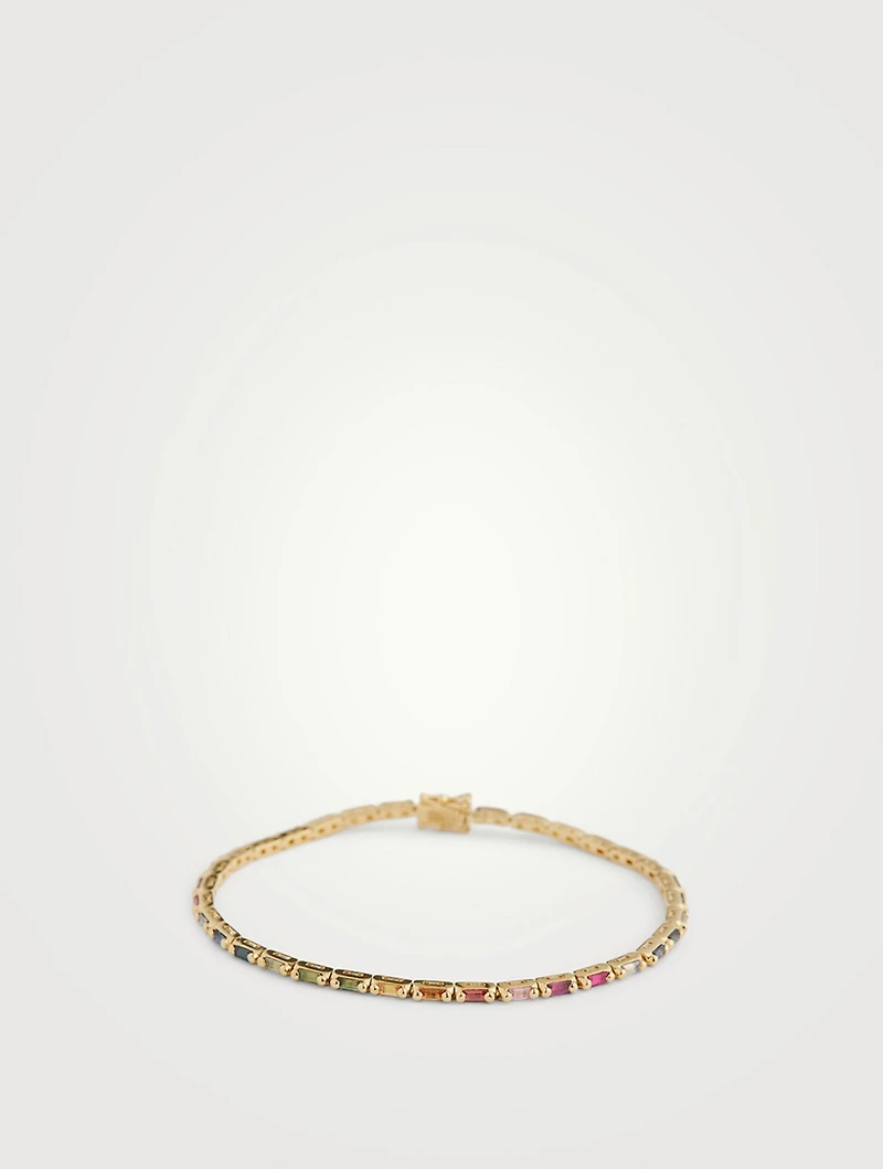 18K Gold Linear Rainbow Sapphire Tennis Bracelet