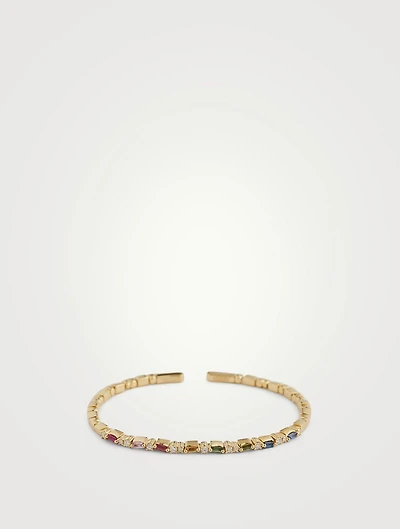 18K Gold Thin Mix Rainbow Sapphire Bangle Bracelet