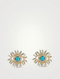 18K Gold Evil Eye Mini Turquoise And Diamond Stud Earrings