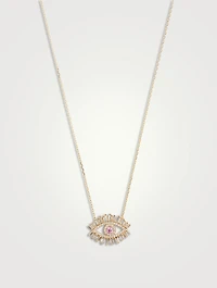 Medium 18K Gold Pavé Evil Eye Pendant Necklace With Pink Sapphire And Diamonds