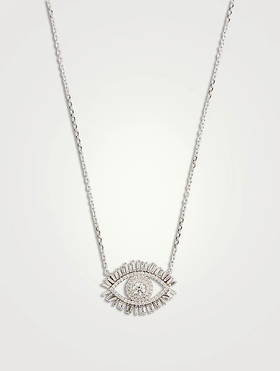 Midi 18K White Gold Evil Eye Diamond Half Pavé Pendant Necklace