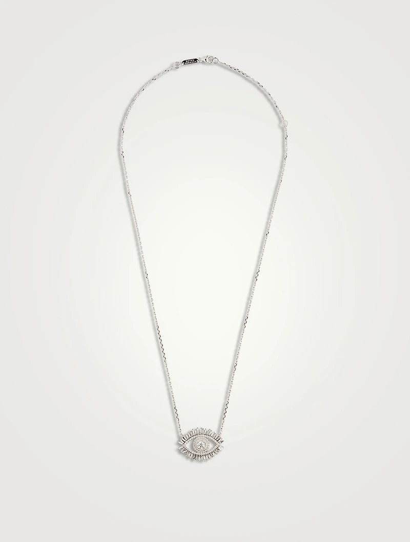 Midi 18K White Gold Evil Eye Diamond Half Pavé Pendant Necklace