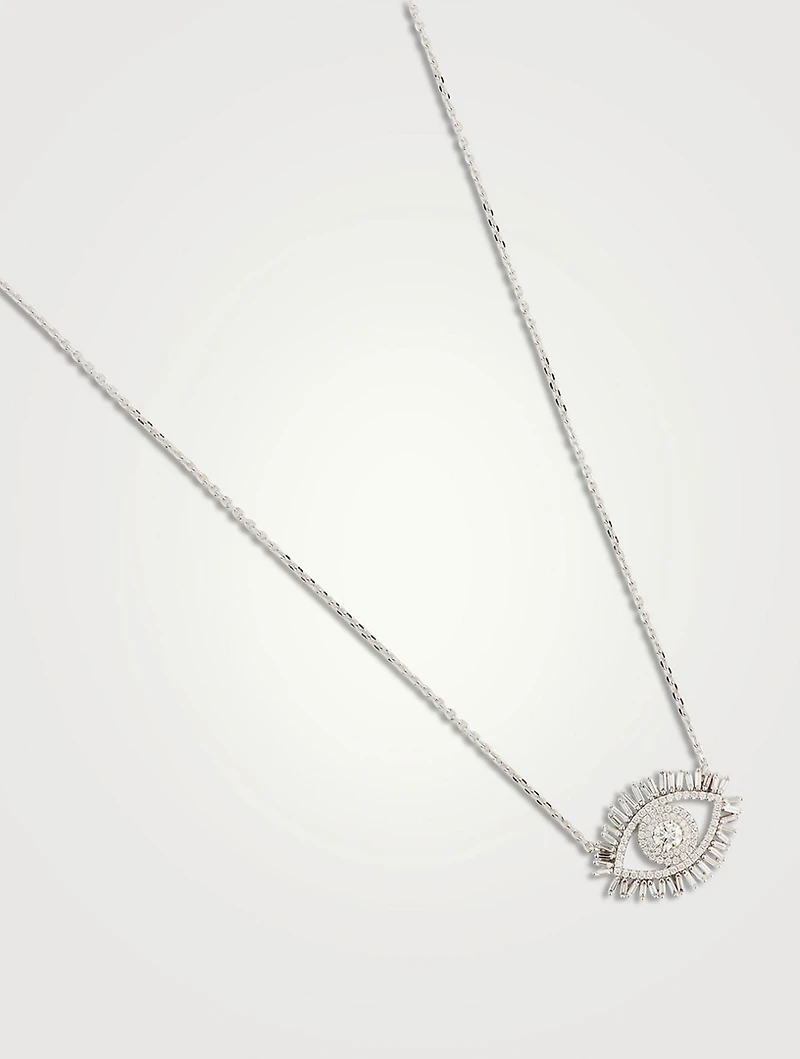 Midi 18K White Gold Evil Eye Diamond Half Pavé Pendant Necklace