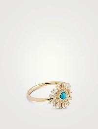 18K Gold Evil Eye Mini Turquoise And Diamond Ring