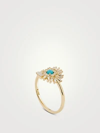 18K Gold Evil Eye Mini Turquoise And Diamond Ring