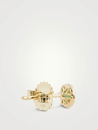 18K Gold Emerald Stud Earrings With Diamonds