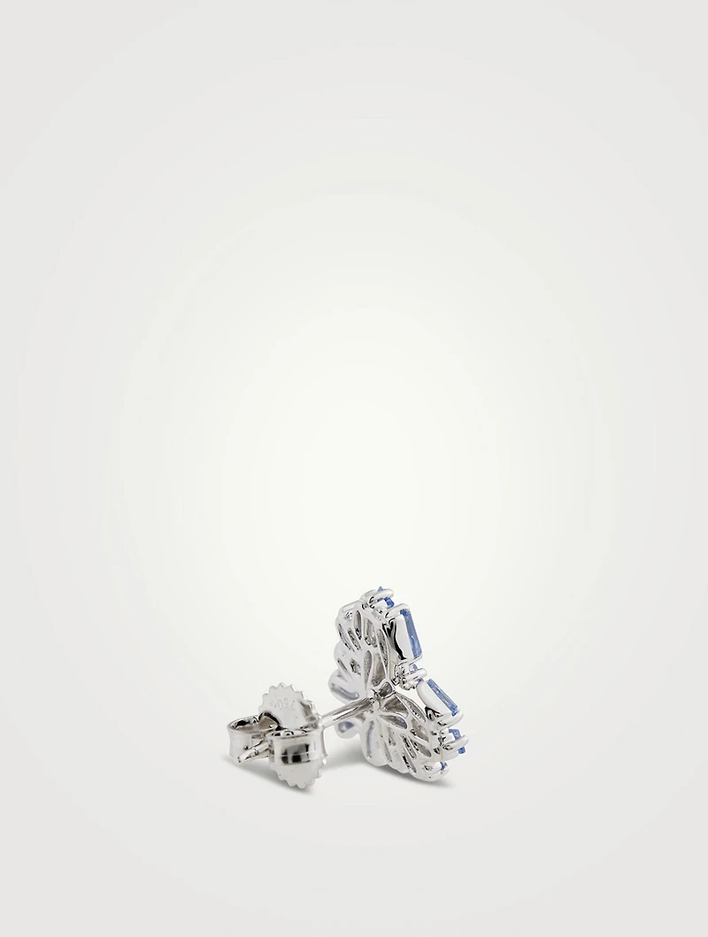 Small 18K White Gold Heart Stud Earrings With Sapphire And Diamonds