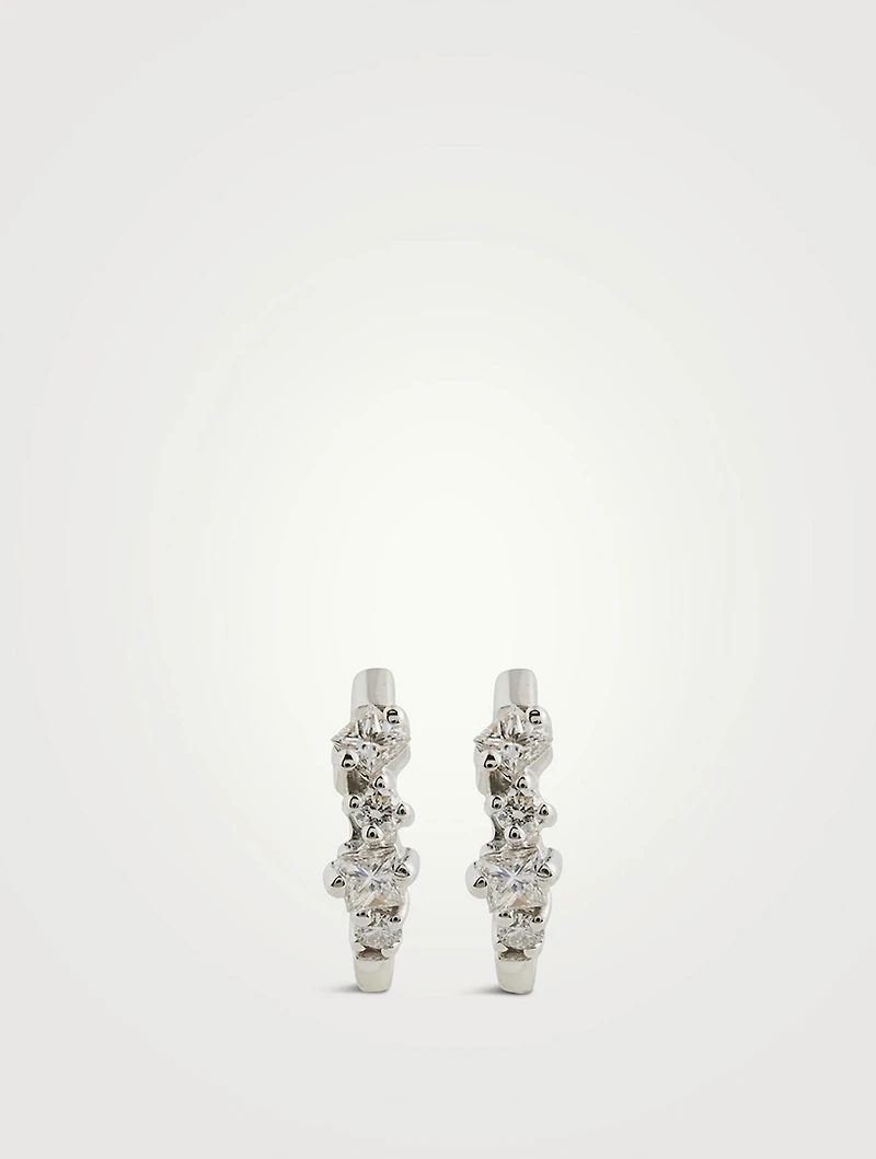 18K White Gold Princess Diamond Mix Huggie Hoop Earrings