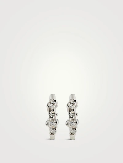 18K White Gold Princess Diamond Mix Huggie Hoop Earrings