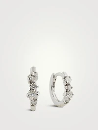18K White Gold Princess Diamond Mix Huggie Hoop Earrings