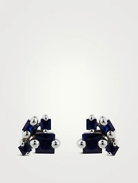18K White Gold Princess-Cut Light Blue Sapphire Cluster Stud Earrings