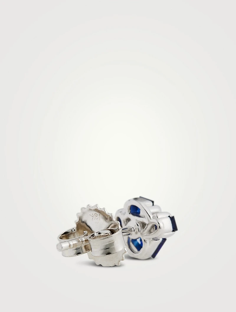 18K White Gold Princess-Cut Light Blue Sapphire Cluster Stud Earrings