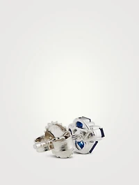 18K White Gold Princess-Cut Light Blue Sapphire Cluster Stud Earrings
