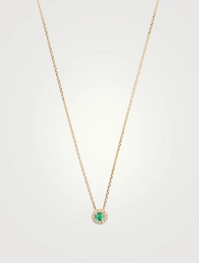 18K Gold Pendant Necklace With Emerald And Diamonds