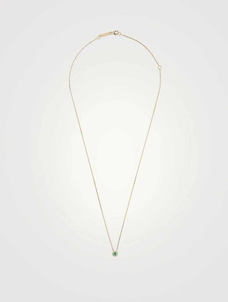 18K Gold Pendant Necklace With Emerald And Diamonds