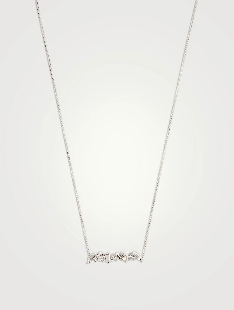 Fireworks 18K White Gold Bar Necklace With Diamonds