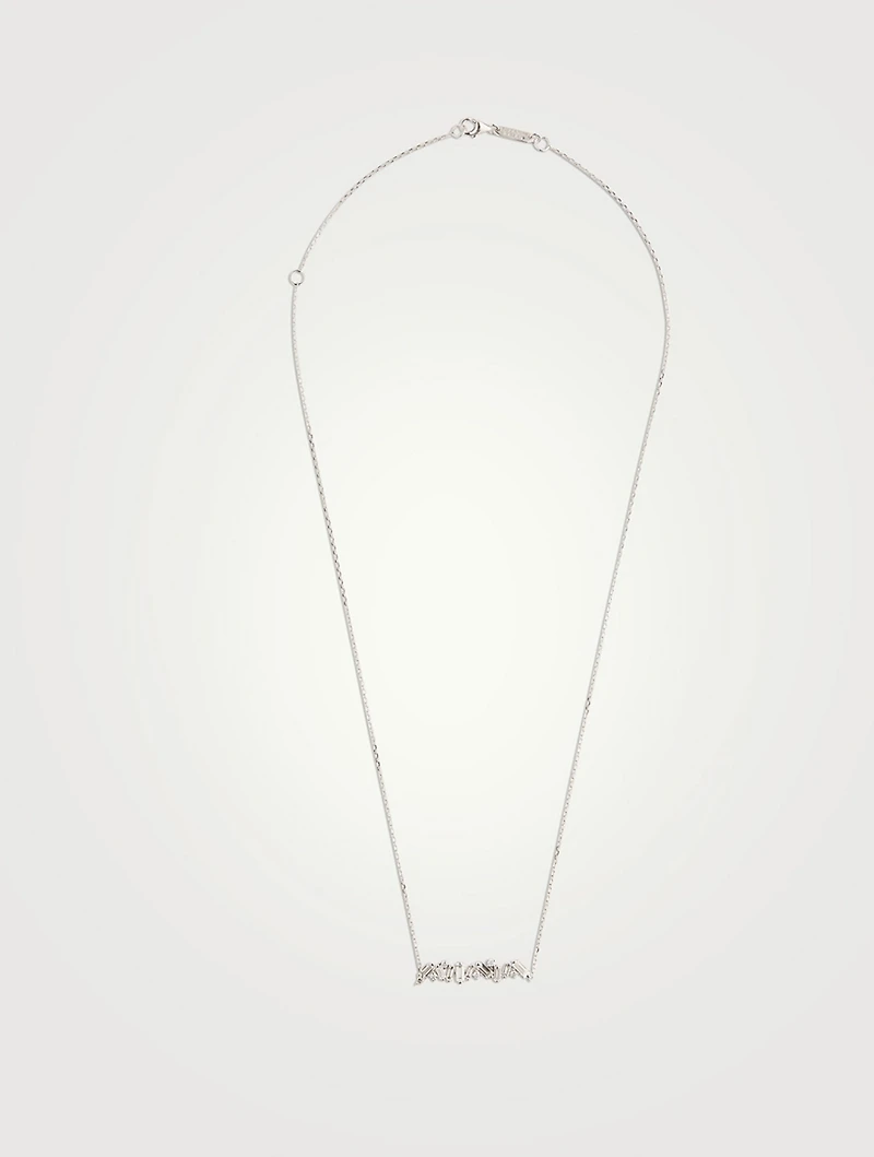 Fireworks 18K White Gold Bar Necklace With Diamonds