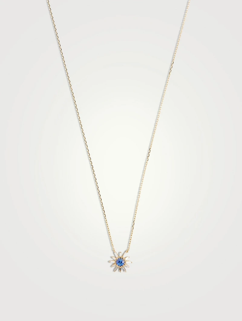 18K Gold Flower Pendant Necklace With Sapphire And Diamonds
