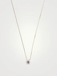 18K Gold Flower Pendant Necklace With Sapphire And Diamonds