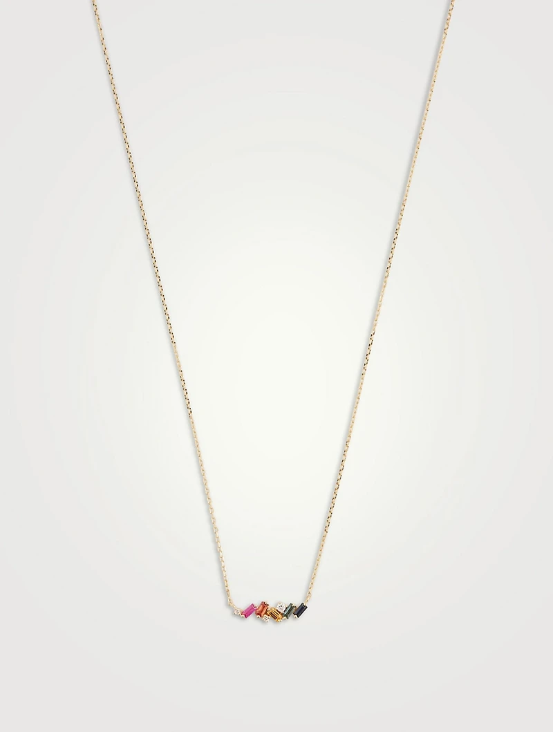 18K Gold Frenzy Rainbow Sapphire Mini Bar Pendant Necklace