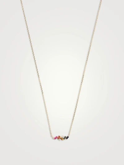 18K Gold Frenzy Rainbow Sapphire Mini Bar Pendant Necklace