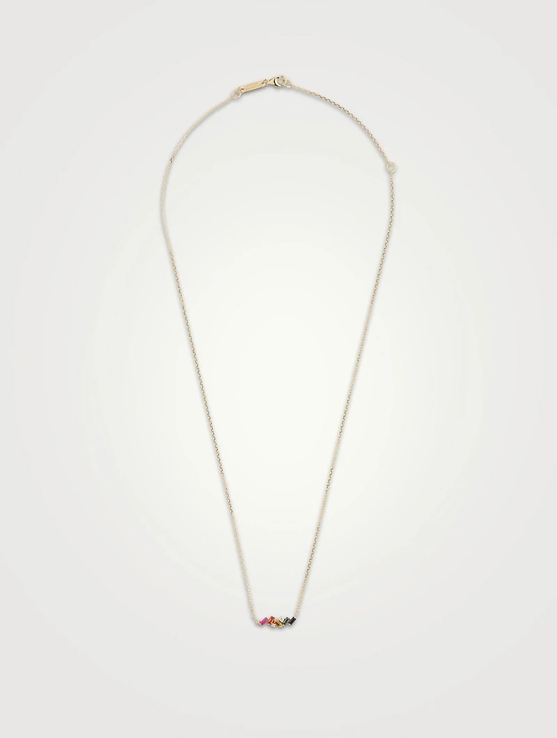 18K Gold Frenzy Rainbow Sapphire Mini Bar Pendant Necklace