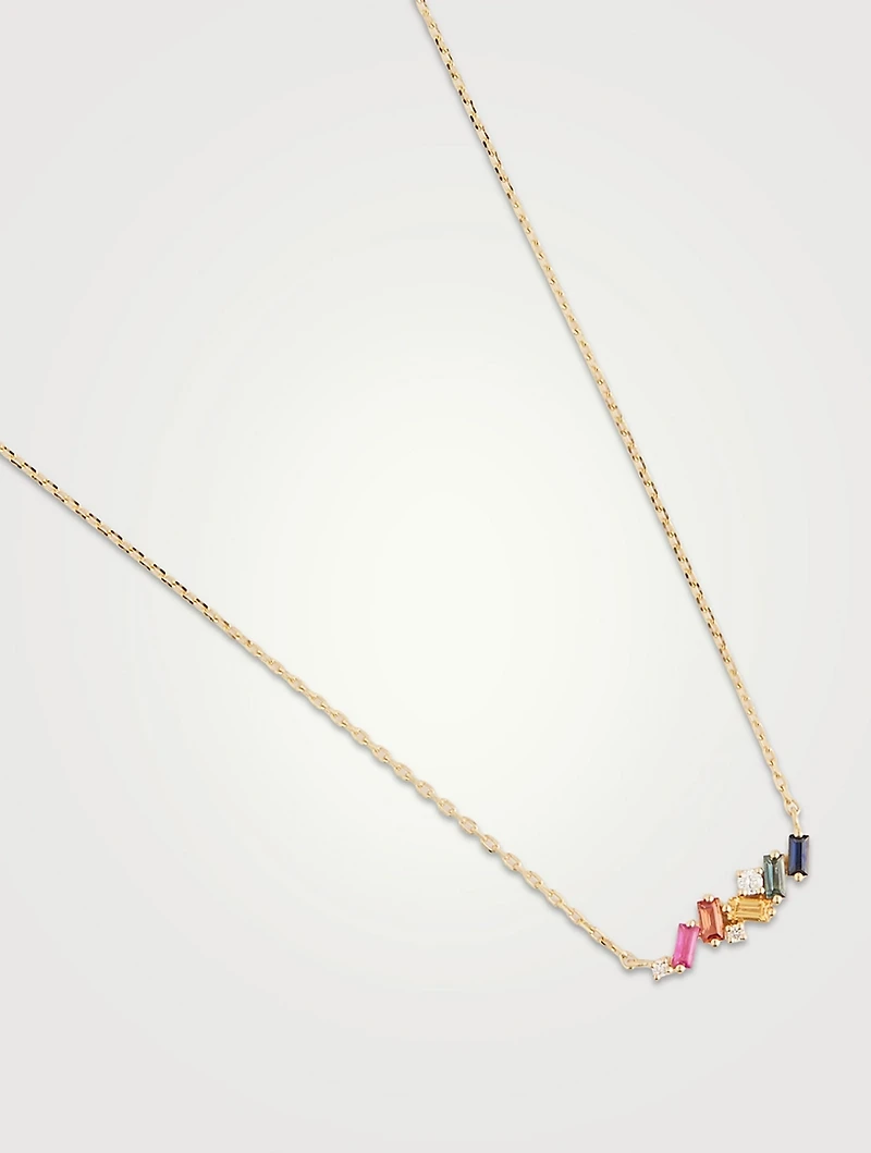 18K Gold Frenzy Rainbow Sapphire Mini Bar Pendant Necklace