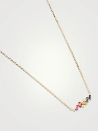 18K Gold Frenzy Rainbow Sapphire Mini Bar Pendant Necklace