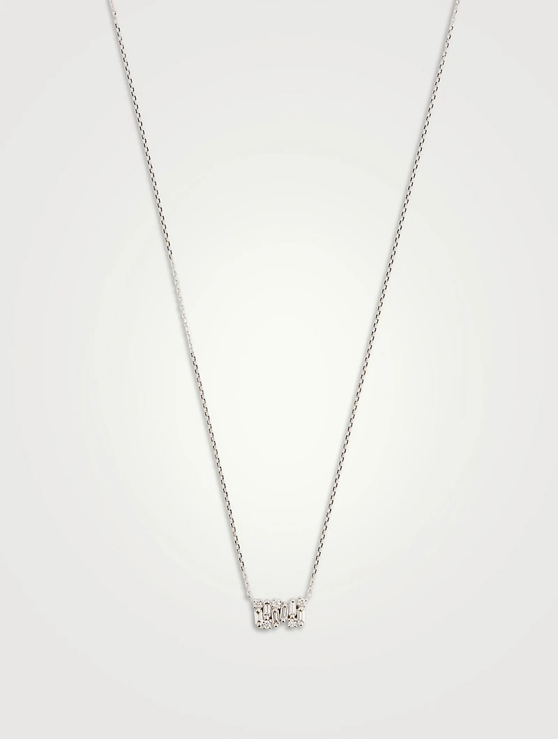 Mini Shimmer 18K White Gold Diamond Bar Pendant Necklace